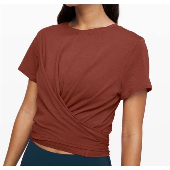 Lululemon Athletica Tops - Lululemon Time To Restore Short Sleeve Wrap Top Rustic Clay Medium